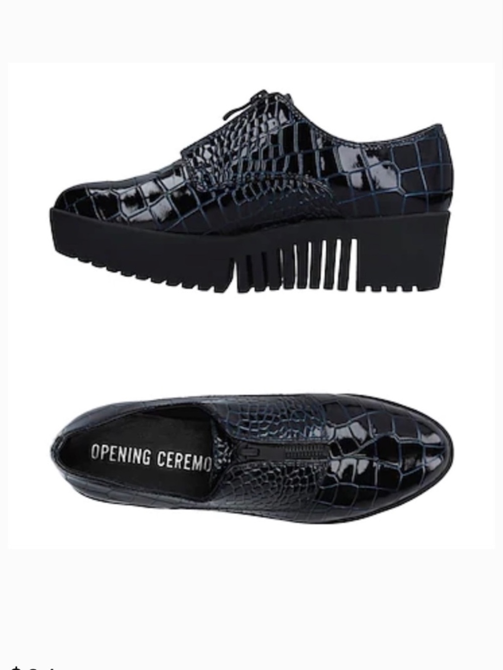 Opening Ceremony Luna Black Crocodile Embossed Leather Platform Loafers Shoes